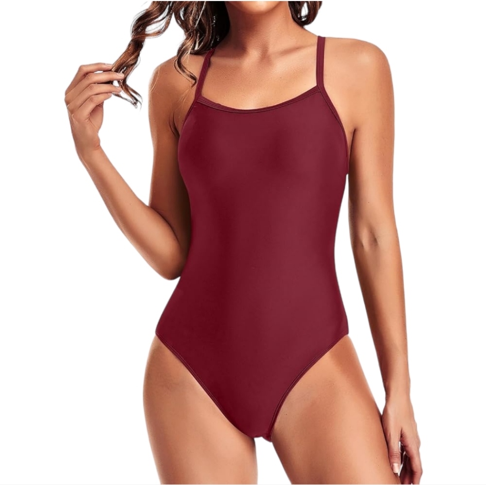 Tempt Me Athletic One Piece Swimsuits Training Sport Tummy Control Women M Red